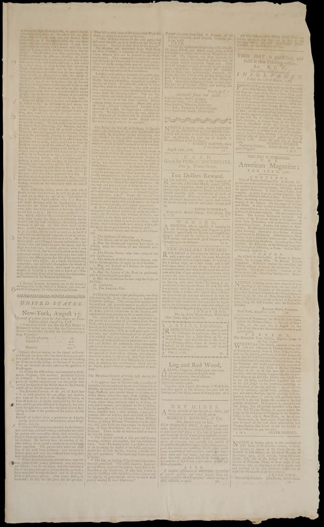 Page three of the New-York Packet of August 15, 1788