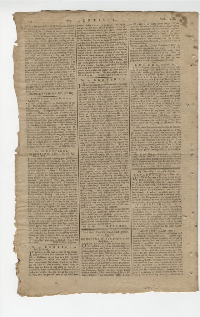Page two of the Massachusetts Centinel of January 9, 1788