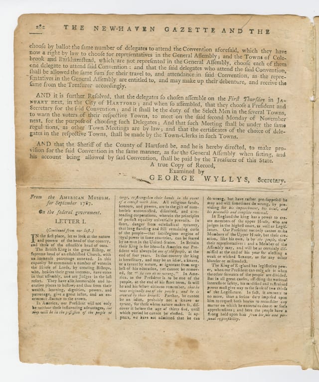 Page two of the New-Haven Gazette of October 25, 1787