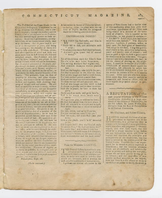 Page three of the New-Haven Gazette of October 25, 1787