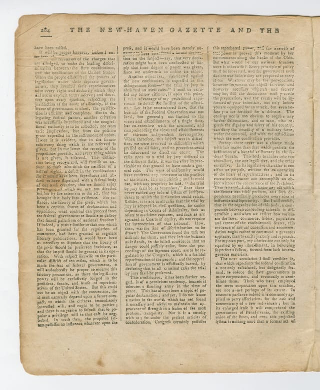 Page four of the New-Haven Gazette of October 25, 1787