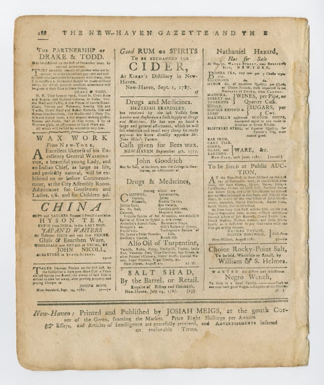 Back page of the New-Haven Gazette of October 25, 1787